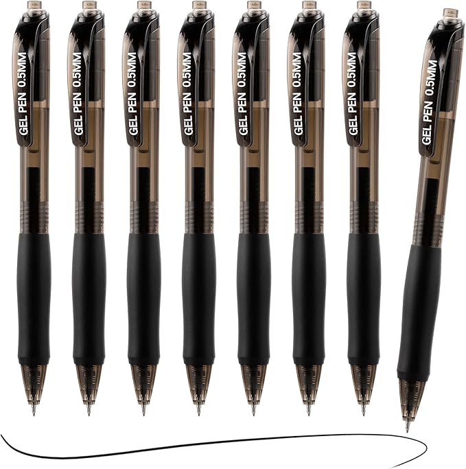 USUAL Gel Pens 0.5 mm,8 Pack Retractable Black Ink Pen Fine Point Rollerball Pens,Quick Dry Smooth Writing,No Bleed for Journaling Note Taking, Home School Office Supplies