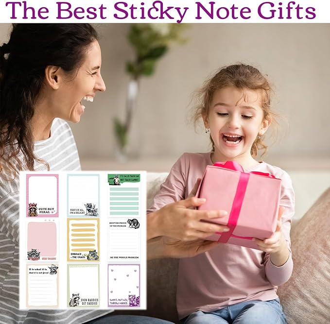 Raccoon Sticky Notes Gifts, 9 Pack Funny Raccoon Notepads 3x4 Inch, Animals Themed Self-Stick Memo Pads, Office School Supplies for Men Women, Funny Gifts for Students Coworkers (450 Sheets)