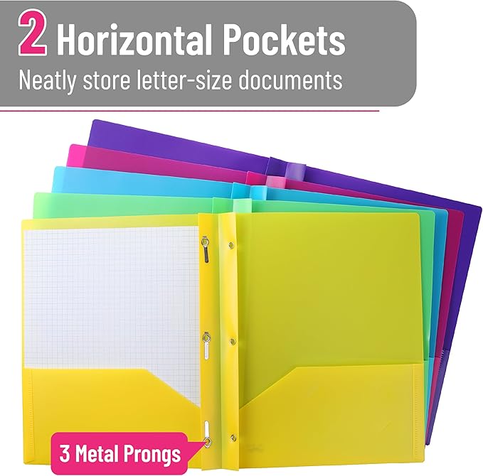 Mr. Pen- Plastic Folders with Pockets and Prongs, 10 Pack, Letter Size, Flexible Plastic Folders with Prongs