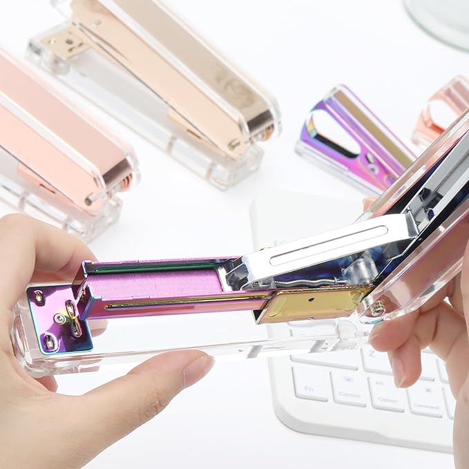 Clear Acrylic Rainbow Stapler Colorful Desktop Staplers with Classic Modern Design Sleek Office and Desk Accessories Gift Idea (Rainbow)