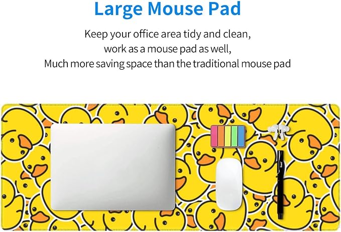 Cute Rubber Ducks XL Large Mouse Pad with Stitched Edges Long Non-Slip Rubber Base Mousepad Yellow Cartoon Ducky Laptop Keyboard Mat Desk Pad for Office Home Desk Decor, 31.5" X 11.8"