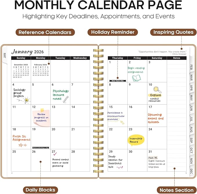 2026 Planner, Weekly and Monthly Calender Planner, Jan 2026 to Dec 2026, Hardcover 2026 Calendar Book with Tabs & Inner Pocket, Office Home School Supplies for Women & Men - A4 (8.5" x 11"), Oat Brown