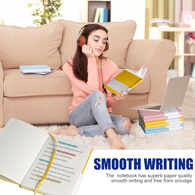 Lined Journal Notebook – Hardcover Notebook for Men & Women – Journals for Writing, Work, School, Home & Daily Notes, 160 Pages – Medium A5, 5.7"x8", 100 gsm Thick Paper (Bright Yellow)