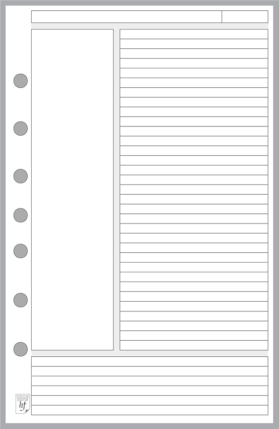 Classic Size Notes Insert Designed for The Cornell Notetaking System, Sized and Punched with 7 Holes for 7-Ring Notebooks Such as Franklin, etc. (5.5" x 8.5")