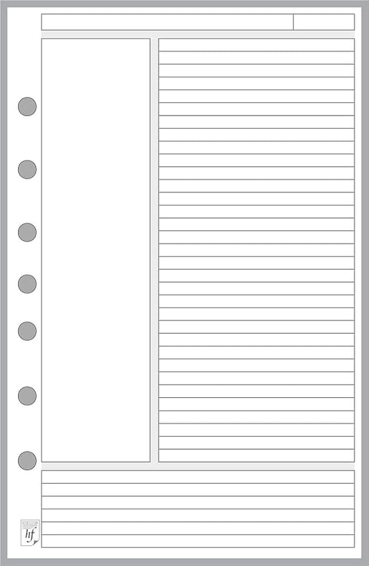 Classic Size Notes Insert Designed for The Cornell Notetaking System, Sized and Punched with 7 Holes for 7-Ring Notebooks Such as Franklin, etc. (5.5" x 8.5")