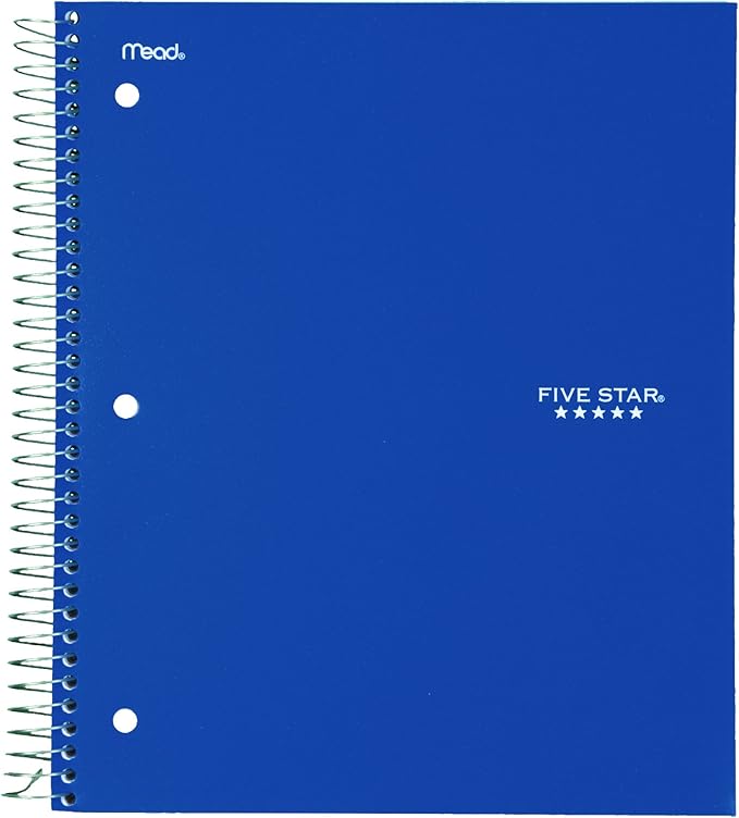 Five Star 06210 Wirebound 3-Subject Notebook, College Rule, 11 x 8 1/2, 150 Sheets, Assorted (Pack of 2)