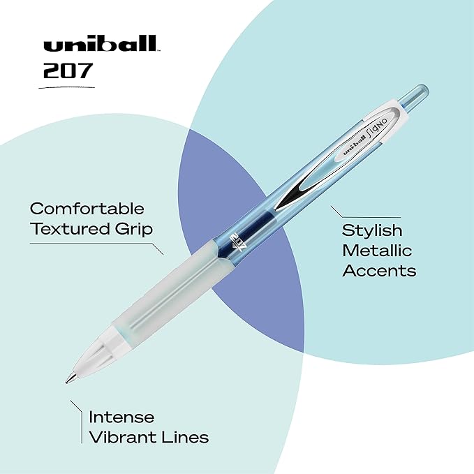 uniball 207 Fashion Retractable Gel Pens, Medium Point (0.7mm), Assorted, 8 Pack