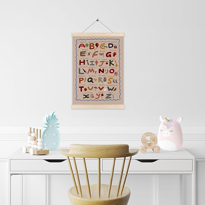 Koesus ABC Alphabet Wall Art Poster Hanger Frame 12x16 Inch, Boho Alphabet Educational Canvas Pictures Prints Framed Wall Decor for Toddler Room Classroom Playroom Nursery