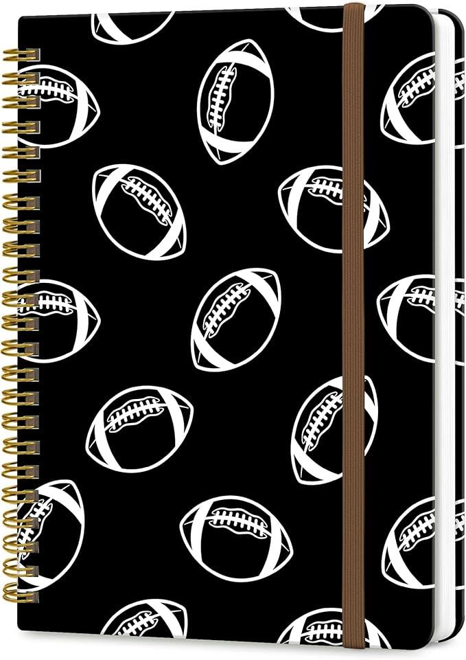 Spiral Journal Notebook, A5 Cute Notebooks for Women Men, College Ruled Hardcover Notebook for Work & Note Taking, 60 Pages Double-Wire Journals for Writing, White Black Football