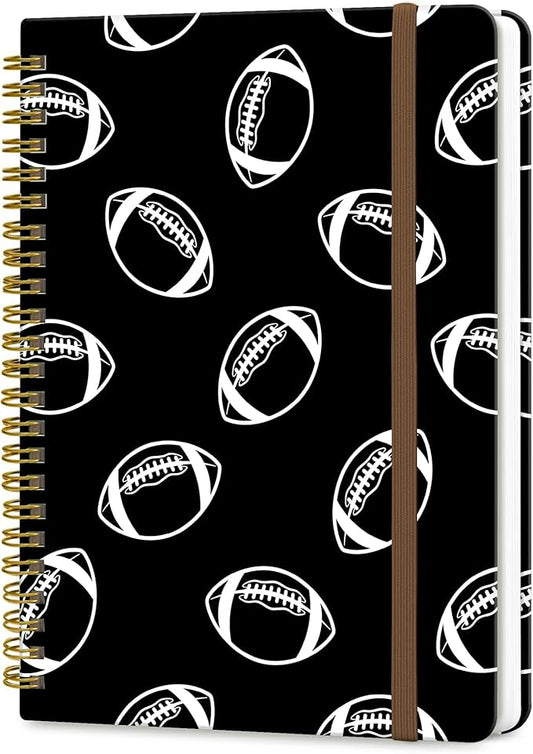 Spiral Journal Notebook, A5 Cute Notebooks for Women Men, College Ruled Hardcover Notebook for Work & Note Taking, 60 Pages Double-Wire Journals for Writing, White Black Football