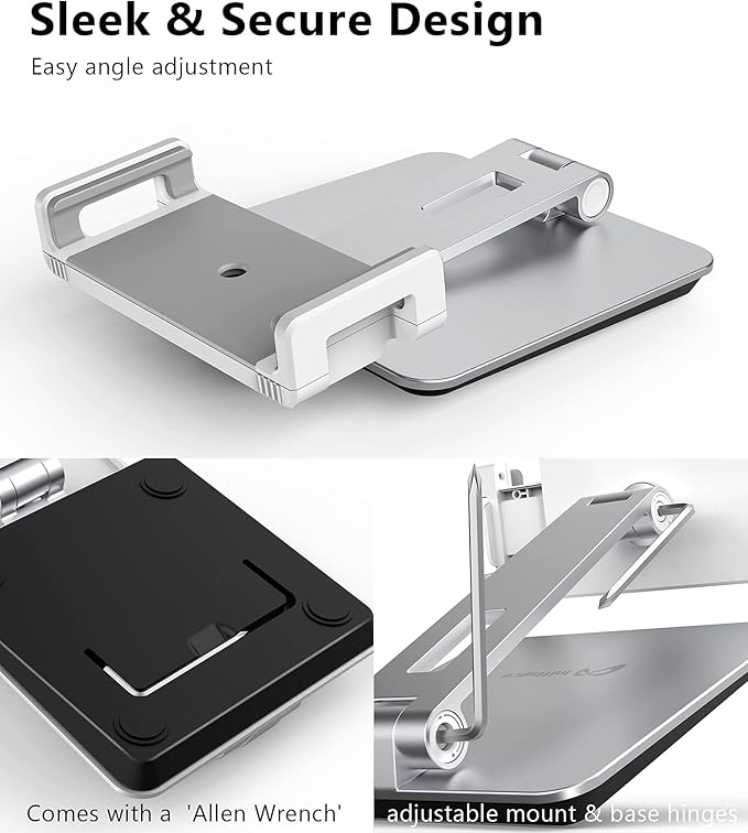 Tablet Stand Holder, Heavy Aluminum Alloy Multi-Angle Foldable iPad Holder Stand for 4.7''- 13'' Screen Surface Pro Series, iPad Series, Pro, Mini, Air, Samsung Galaxy Tabs and More (Silver)