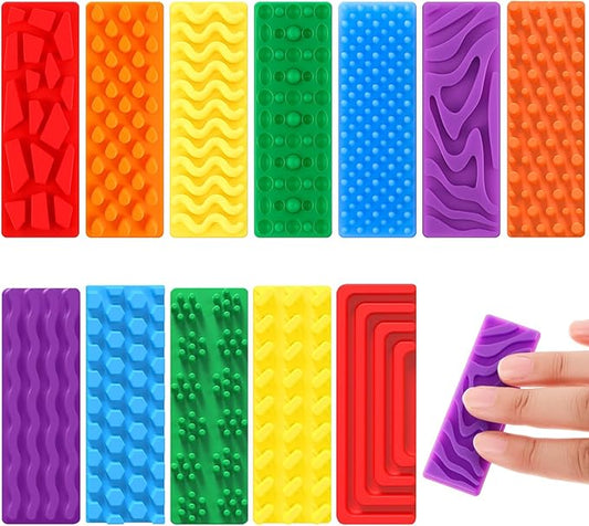 Ireer 12 Pcs Textured Sensory Stickers Silicone Desk Fidget Decals Thick Mental Health Stickers Strips Different Textured Calm Decals Stress Anxiety Relief Items for Adult Autism Adhd Desk Office Gift
