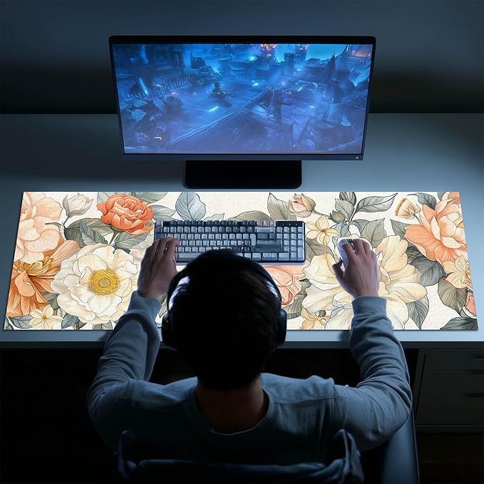 Floral XL Mouse Pad 31.5 x 11.8 Inch Gaming Mousepad Diatomite Large Keyboard Mouse Pad for Home and Office Desk Accessories with Elegant Botanical Bloom Artwork