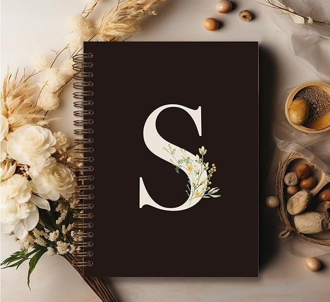 Trendy Personalized Journal Hardcover Spiral Notebook,Black Initial Letter S Notebook,Monogrammed Gifts for Women Teen Girl,College Ruled Hardcover Spiral Notebook 5.5 x 8.3