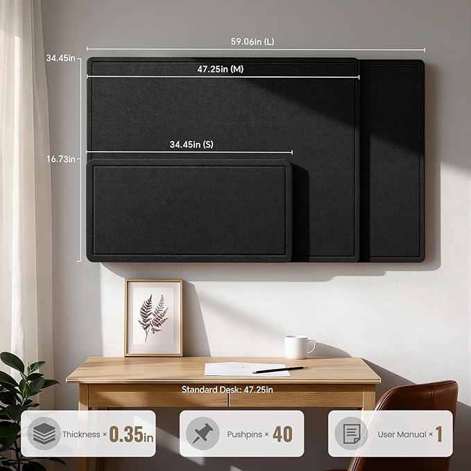 Large Bulletin Board, 60 X 35 Inches Felt Cork Board with 40 Pushpins, Foldable Felt Notice Pin Board Photo Display Board with Self-Adhesive Tape for Office Home School