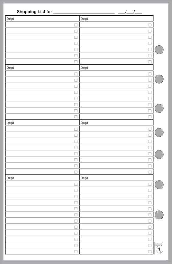 Classic Size Menu Planner and Shopping List, Sized and Punched with 7 Holes for 7-Ring Notebooks Such as Franklin, etc. (5.5" x 8.5")