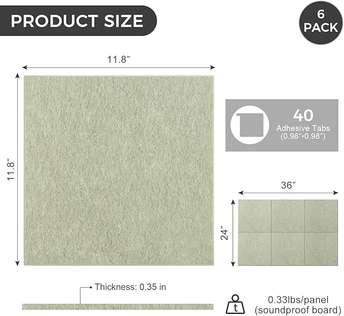 Large Felt Bulletin Board Tiles 36" x 24" Cork Board Alternative 6 Pack with 40 Adhesive Tabs Felt Wall Tiles Cork Boards for Walls Thick Slat Wall Panels for Home Office Classroom Decor