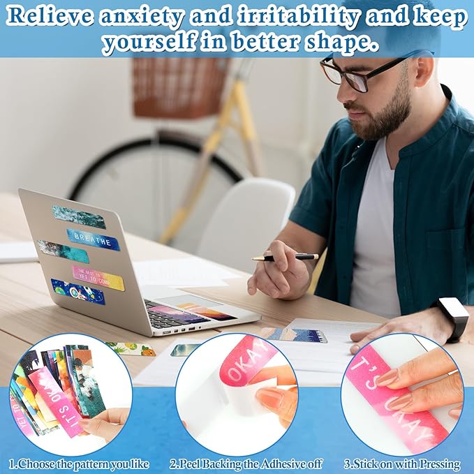 Crtiin 80 Pcs Anxiety Sensory Stickers with Inspirational Quotes Calm Textured Relief Mental Health Stickers Office Adhesive Sensory Tape Anti Stress for Adults(Shiny)