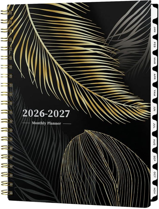 Ymumuda 2026 Monthly Planner - 2 Year Monthly Planner, JAN.2026 to DEC.2027, 8.5" x 11", Large Calendar with Spiral Bound, 24 Coated Tabs,24 Months Perfect for School & Office Schedule, Golden Leaves