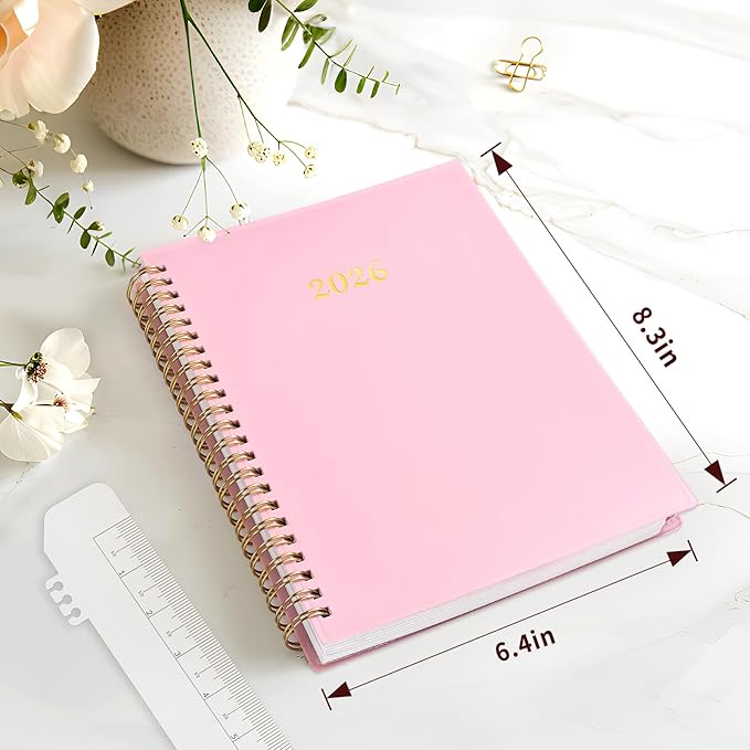 2026 Planner, Annecy Weekly ＆ Monthly Planner 2026, Jan. 2026 – Dec. 2026, 6.4" x 8.3" Monthly Agenda Planner with Tabs, Waterproof Flexible Cover, Spiral Binding, Double-sided Pocket, Bookmark, Pink