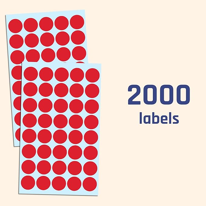 2000 Pack, 3/4" Round Dot Stickers Circle Labels - Red