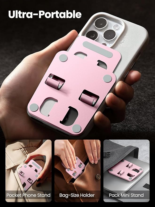Phone Stand for Desk, Dual Folding Cell Phone Holder, Fully Adjustable Portable Mobile Phone Holder for iPhone 17 16 15 14 13 12 11 Pro Max Plus Air, Galaxy S25 S24, All Phones (Rose Gold)