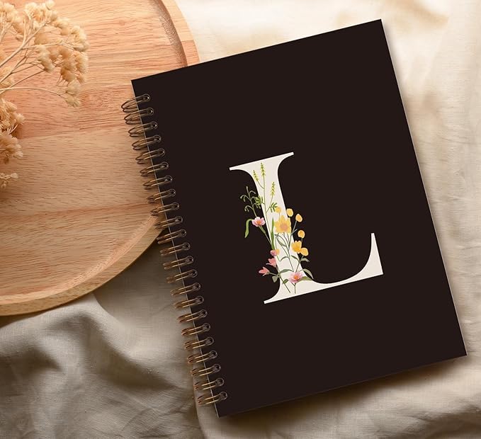 Trendy Personalized Journal Hardcover Spiral Notebook,Black Initial Letter L Notebook,Monogrammed Gifts for Women Teen Girl,College Ruled Hardcover Spiral Notebook 5.5 x 8.3