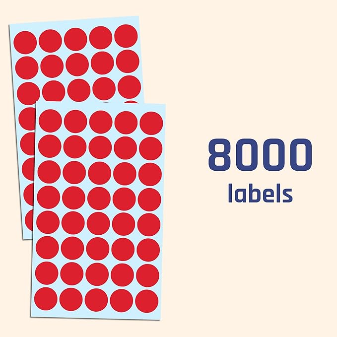8000 Pack, 3/4" Round Dot Stickers Circle Labels - Red