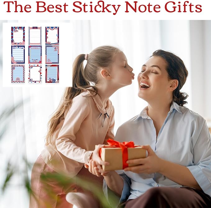 Patriotic Sticky Notes Gifts - 9 Pack Red White Blue Sticky Notes 3x4 Inches, Proud to Be an American Self-Stick Memo Pads, National Memorial Veterans Day Office Supplies, 450 Sheets