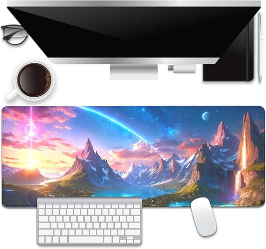 Mountain Starry Sky Desk Pad Mouse Pad,Large XL Mouse Mat with Stitched Edges for Gift,Non-Slip Rubber Base Mousepad for Office PC Keyboard Laptop and Home Work Desk Mat(31.5X11.8 in)
