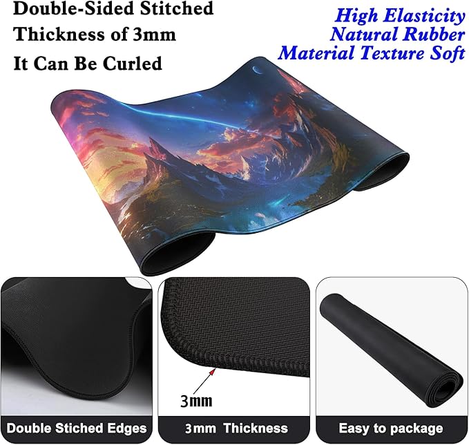 Mountain Starry Sky Desk Pad Mouse Pad,Large XL Mouse Mat with Stitched Edges for Gift,Non-Slip Rubber Base Mousepad for Office PC Keyboard Laptop and Home Work Desk Mat(31.5X11.8 in)