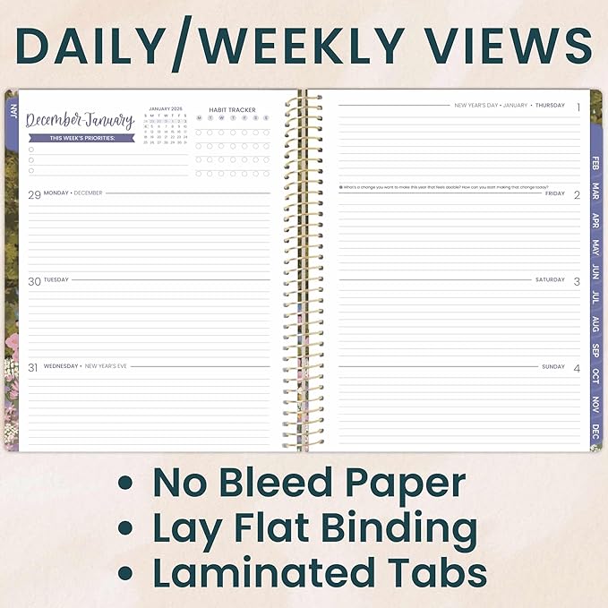 bloom daily planners 2026 Planner (January to December) - 8.5” x 11” Weekly & Monthly Dated Agenda Organizer Book with Stickers & Tabs - Flexible Soft Cover - Wildflower Mountainside
