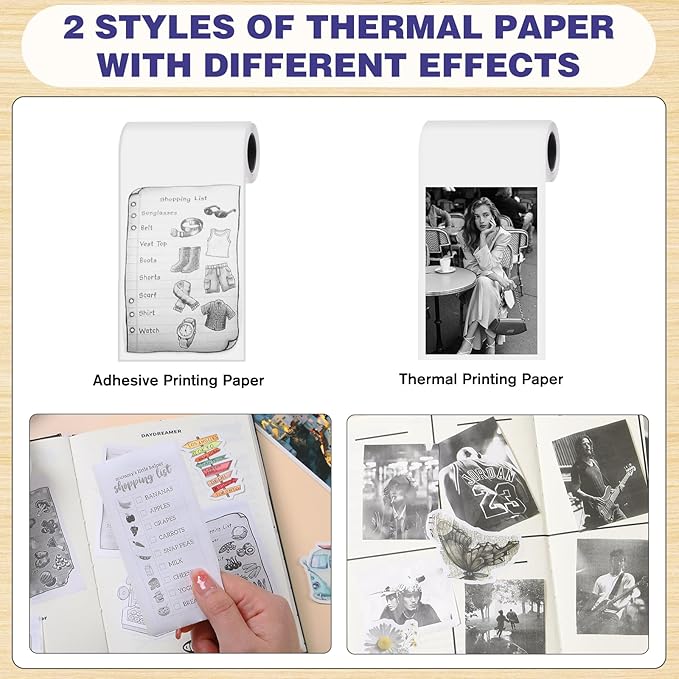 cudinham Print Pods Mini Printer, Sticker Printer with 10 Rolls Thermal Printing Paper, Inkless Pocket Printpod for Phone, Impresora Portátil for Notes, DIY, Compatible with iOS & Android (Purple)