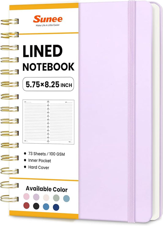 SUNEE Journaling Notebooks, A5 Lined Spiral Notebook for Women, 146 Pages College Ruled Hardcover Notebook for Work, Note Taking, Journaling and Office School Supplies, A5 - Purple