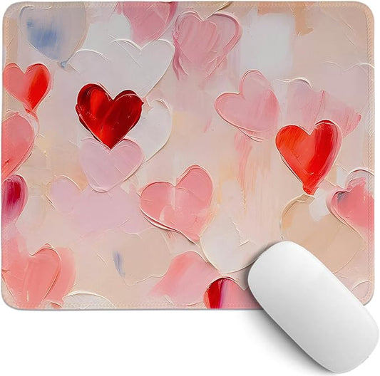 Pink Valentine Hearts Mouse Pad,Red Heart Desk Mat,Valentine's Day Mouse Pad For Dorm Home Office Decor,Valentine's Day Gift,10.2x8.3 Inch