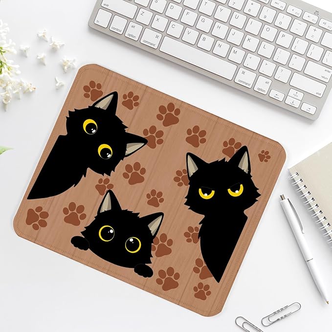 3 Black Cats Square Mouse Pad,Non-Slip Rubber Base Mouse Pad,Home Office Decoration Desktop Accessory,Laptop Mouse Pad for Office Laptops, 9.4x7.8x0.12inch.