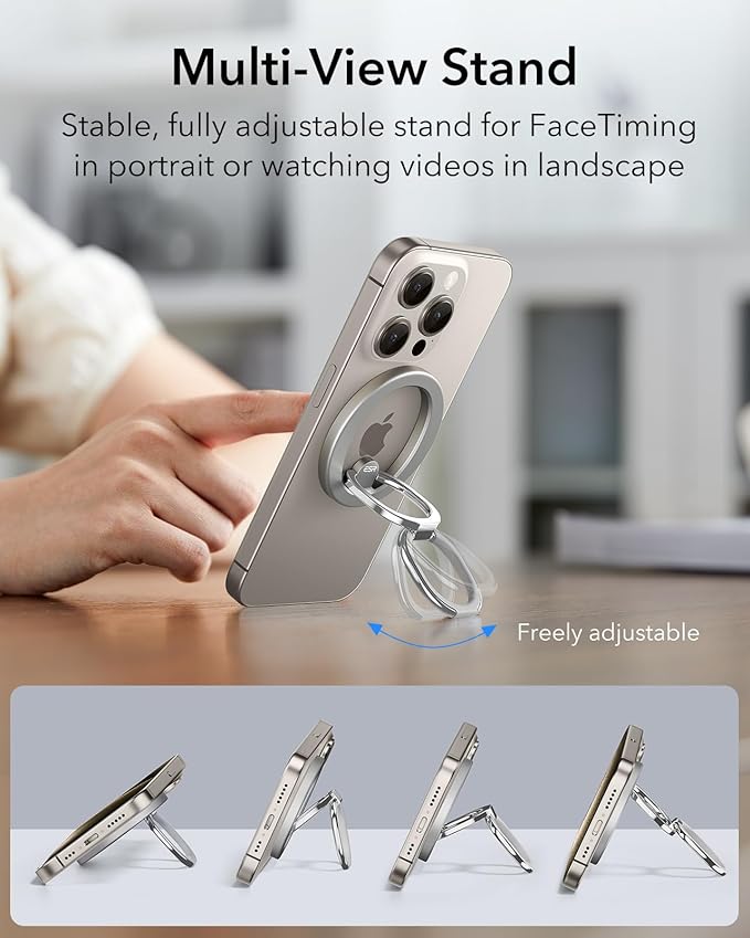 ESR Magnetic Phone Ring Holder, for MagSafe Ring Holder, Magnetic Phone Grip with Adjustable Stand, Compatible with MagSafe Phone Grip, for iPhone 17/16/15/14/13/12, S25, Pixel 10, Natural Titanium