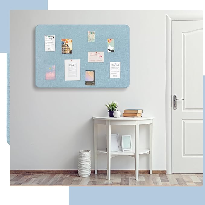 36"x 24"Linen Fabric Bulletin Board Pinboard for Walls Display Frameless Pinboard Display Notice Memory Board for Office Home Walls Kitchen Easy to Install(Water Blue)