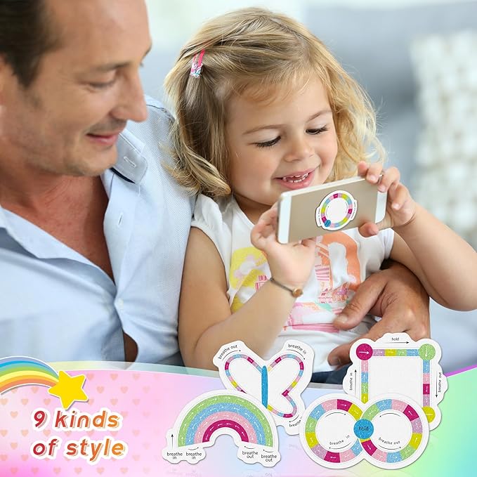 36 Pcs Anxiety Sensory Stickers Strips Adhesive Textured Mental Health Calm Stickers Mindfulness Fidget Decals Stress Anxiety Relief Items for Therapy Office Desk(Cute Breathe Style)