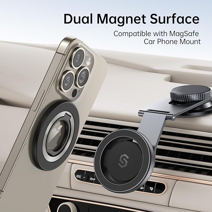 SYNCWIRE Magnetic Phone Ring Holder for MagSafe, 360° Rotation Cell Phone Grip Stand Finger Ring Kickstand Two-Sided Magnet Compatible with iPhone 17 Pro Max 16 15 14 13 12 MagSafe Accessories