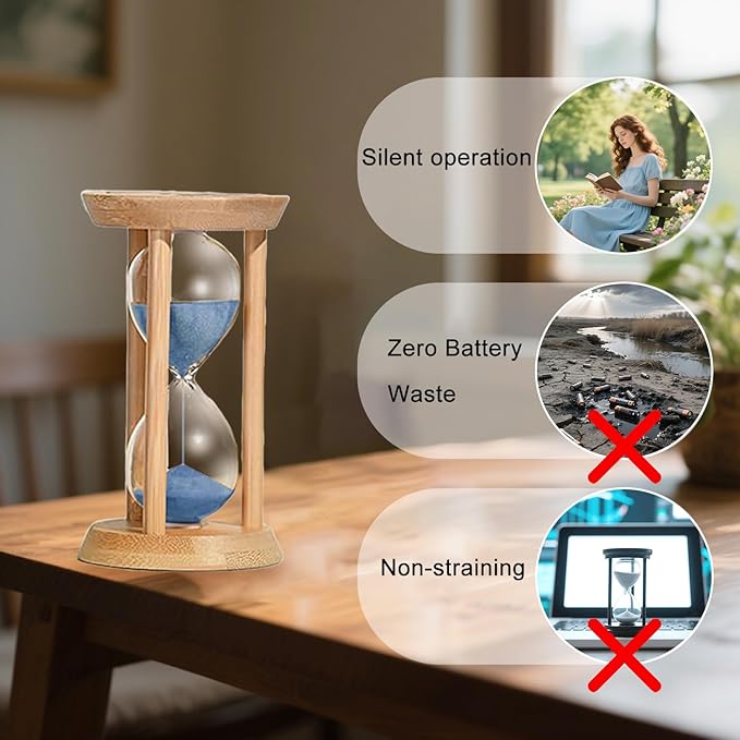Large Hourglass 60 Minute,Bamboo Sand Timer, reloj de Arena 60 Minuto- Decorative Sandglass for Tea Time,Classroom,Office,Cooking,Blue
