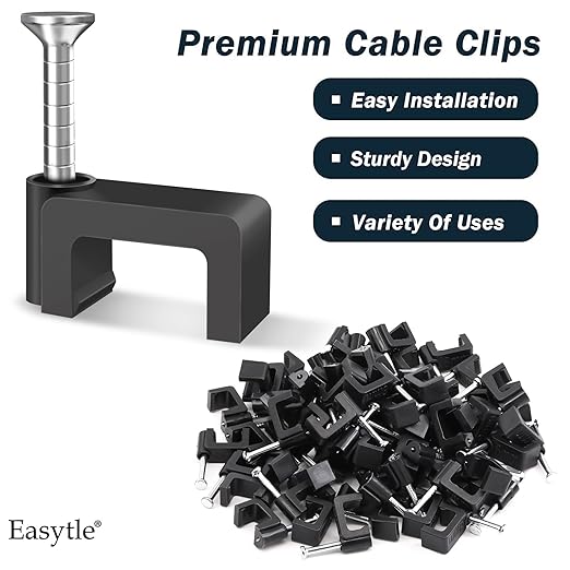 Black Cable Clips Nail in Cable Clip 100 Pcs 8mm Flat Black Ethernet Cable Wall Clips Cable Tacks Coax Clips Speaker Wire Clips Cable Nails for Cords Cat5/Cat5e/Cat6/Cat7 RJ45 Cord Clips