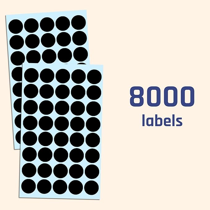 8000 Pack, 3/4" Round Dot Stickers Circle Labels - Black