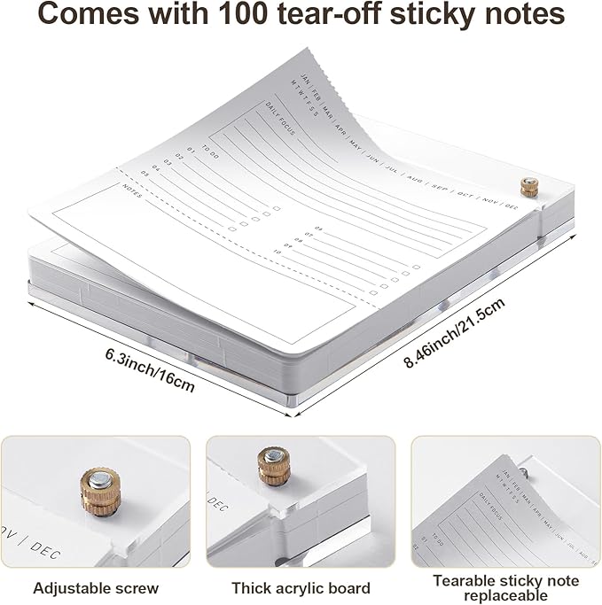 Acrylic To Do List Acrylic Drafters Tablet Planner with 100 Sheets Daily Binder Pad - 6.3 W x 8.46 H for Office Home Desk Accessory