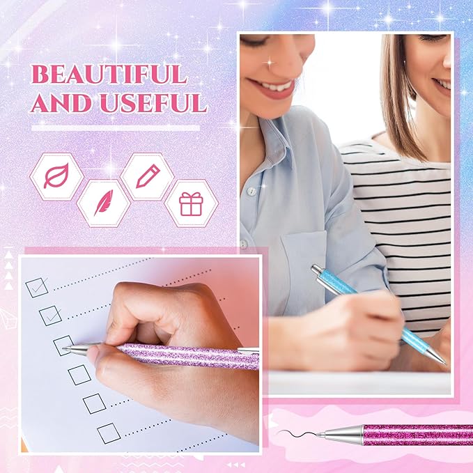 Sherr 7 Pcs Fancy Pens for Women Cute Sparkly Glitter Pens with 10 Pcs Black Ink Refills Pretty Gifts for Girls Office School Christmas Graduation(Glitter)