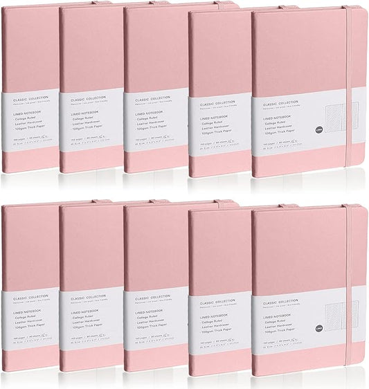 Lined Journal Notebook, 10Pack Hardcover Notebook for Men & Women – Journals for Writing, Work, School, Home & Daily Notes, 160 Pages – Medium A5, 5.7"x8", 100 gsm Thick Paper (Pink)
