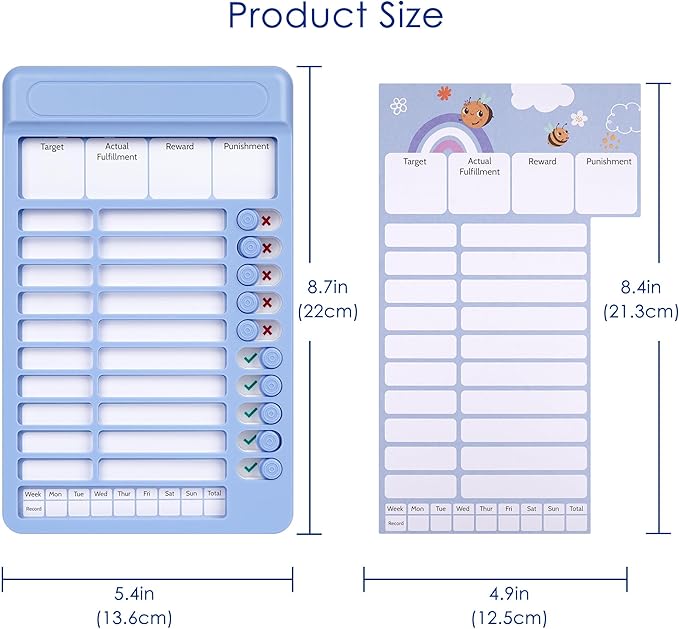 ADHD Kids Daily Schedule Reminder Punch Card Device, Boys & Girls Self-Discipline Trainer, Visual Habit Tracker with Replacement Record Sheets (Blue)