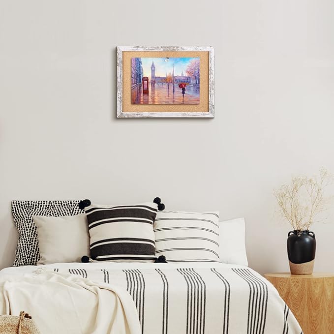 Cork Board Bulletin Board, 14.2x10.2 inches Decorative Hanging Framed Cork Boards for Walls, Pin Board Vision Board for School Home Office, Bulletin Board with White Wood Frame (2636,WH,2pc)