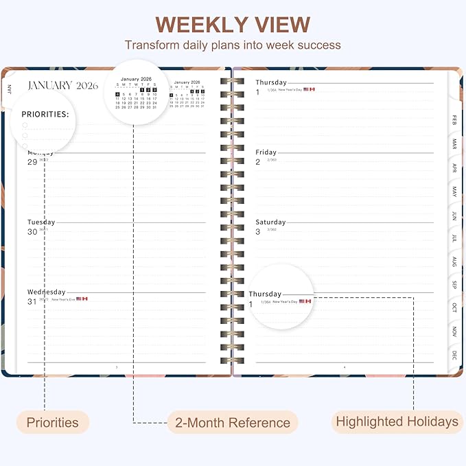 2026 Planner, Weekly and Monthly Calendar Planner Organizer, January-December, Academic Planning Agenda Book, Office School Home Suppiles for Women & Men, 6.3" × 8.5"