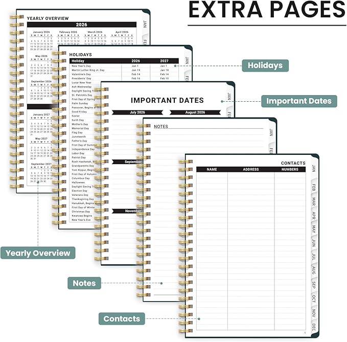 2026 Planner, Weekly and Monthly Calendar Planner for Women, Jan 2026 - Dec 2026, Hardcover Planning Agenda book with Tabs, Spiral Bound, Inner Pocket, Perfect for School Office Supplies, 6.3" x 8.5" - Classic Floral